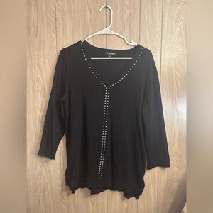 Roz & Ali Black V-Neck Tunic with Stud Accents